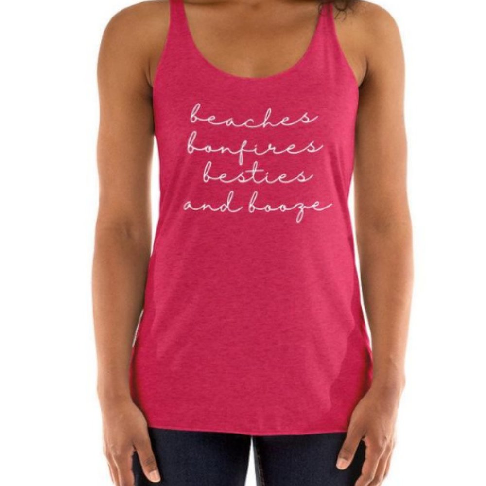 NEW Beaches Bonfires Besties Racerback Tank Top